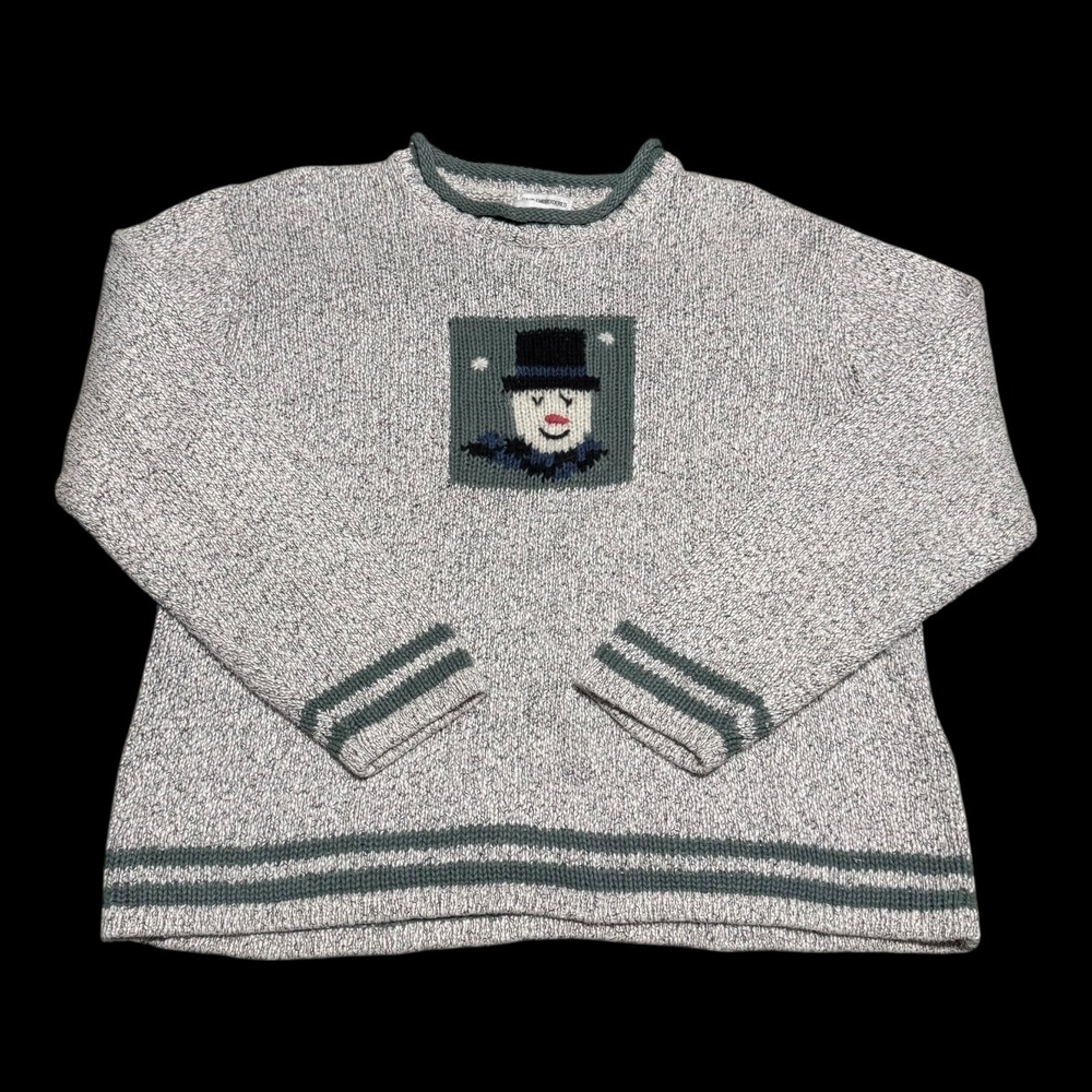 Vintage 90s Christopher & Banks Hand Knit Snowman Christmas Sweater Women's L